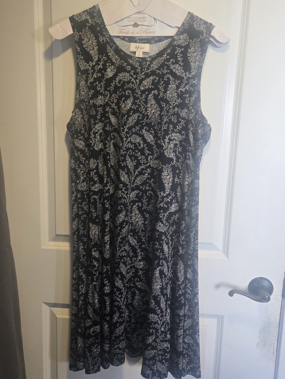 Style & Co. Black Dress with White Floral Print - Sleeveless Midi